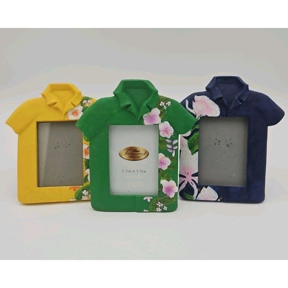 Picture Frame Shirt With Flower Frame Blue Green Yellow 2.5" x 3.5" Lot Of 3